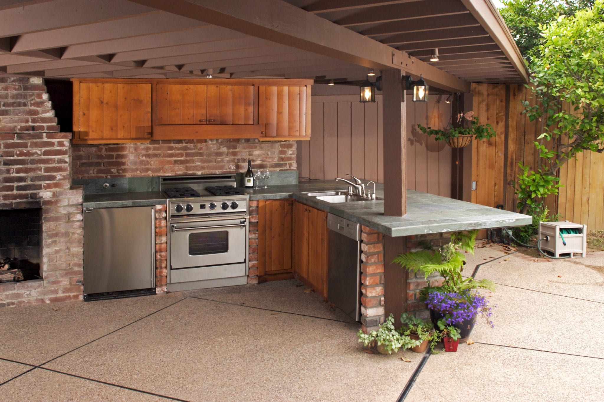 Outdoor kitchen with a barbecue